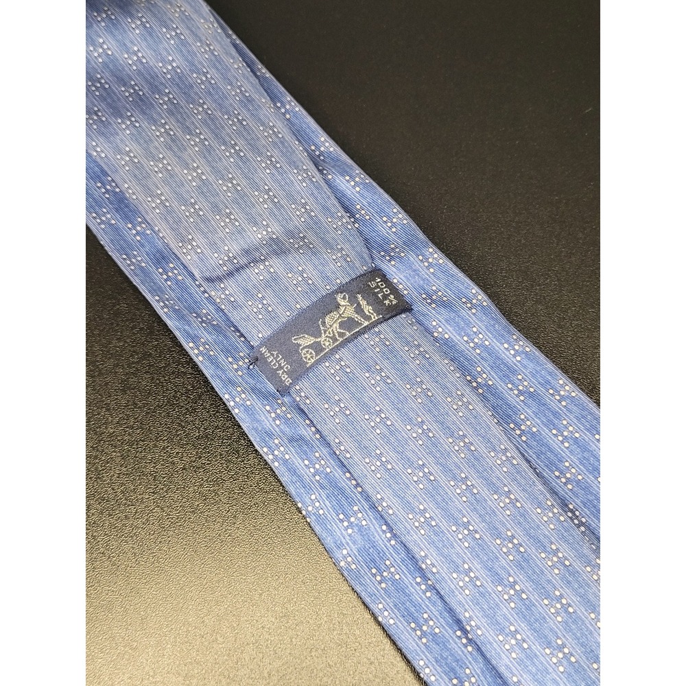 Hermes Silk Necktie Blue White Geometric H Dot Pattern 5075 PA France